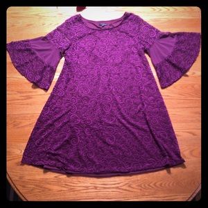 Lane Bryant purple lace dress with bell sleeves